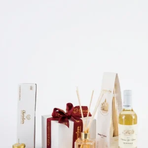 Pampering Gift Set with 150 ml Deep Ocean Diffuser, 375 ml White Wine, 6 Milk Chocolate Pralines and Honey