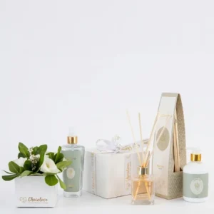 Pampering Gift Set with Diffuser, Body Cream, Fabric Fragrance Spray and Flowers