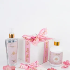 Pampering Gift Set with Rich Tiny Pink Body Cream, Fabric Fragrance Spray and 4 Chocolates