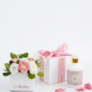 Pampering Gift Set with Tiny Pink Body Cream and Fresh Flowers